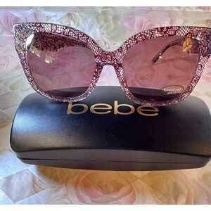 Bebe Oversized Berry Lace Cat Eye Lightweight Sunglasses 100% UV Designer Frame